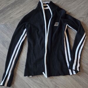 Black Zip-Up Jacket with White Stripes